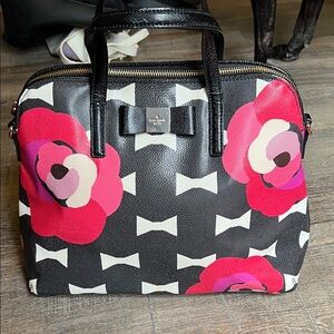 Kate Spade Black and Red Floral Satchel